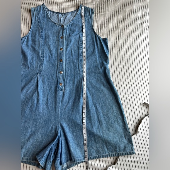 Denim Tank Sleeveless One Piece Romper Jumper Shorts Button Front Closure L/XL - Picture 8 of 11